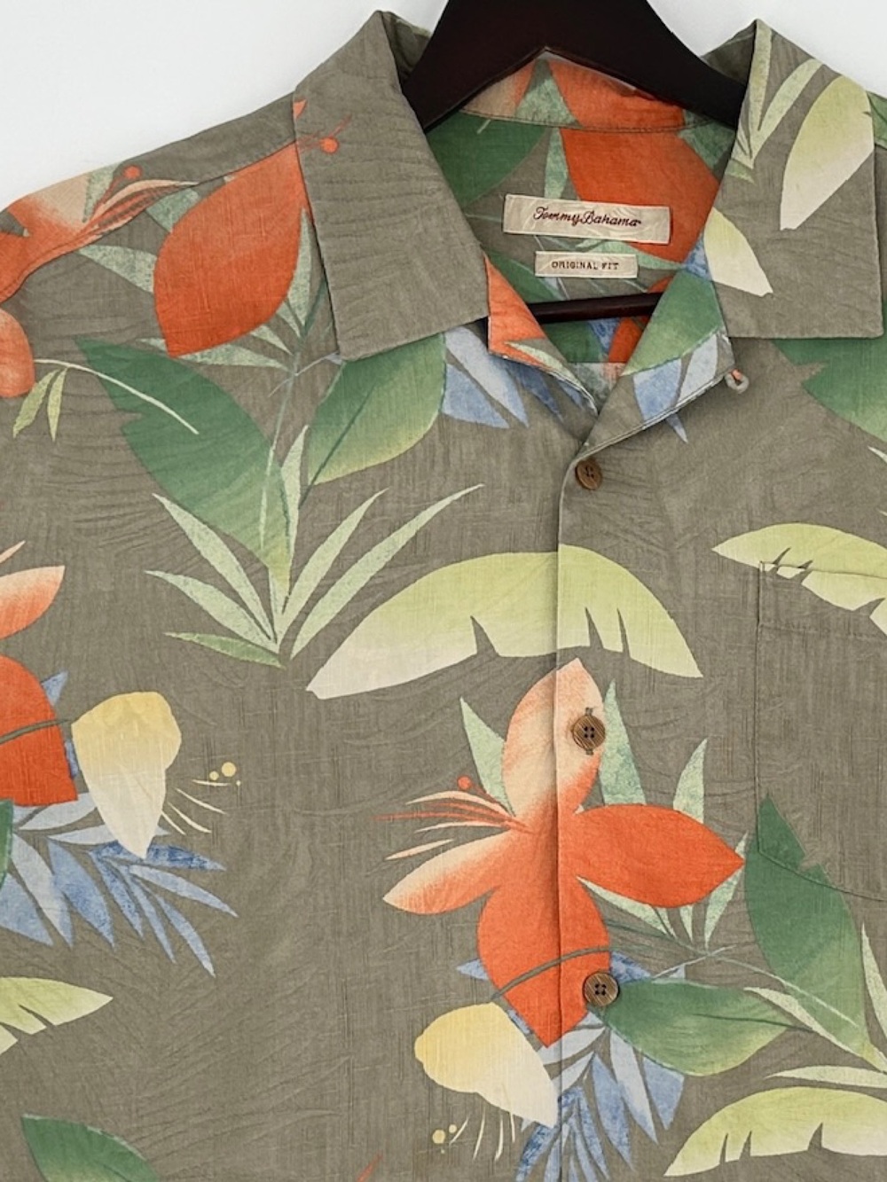 Tommy Bahama 100% Silk Original Fit Camp Shirt XLT Olive Floral Hawaiian Shirt